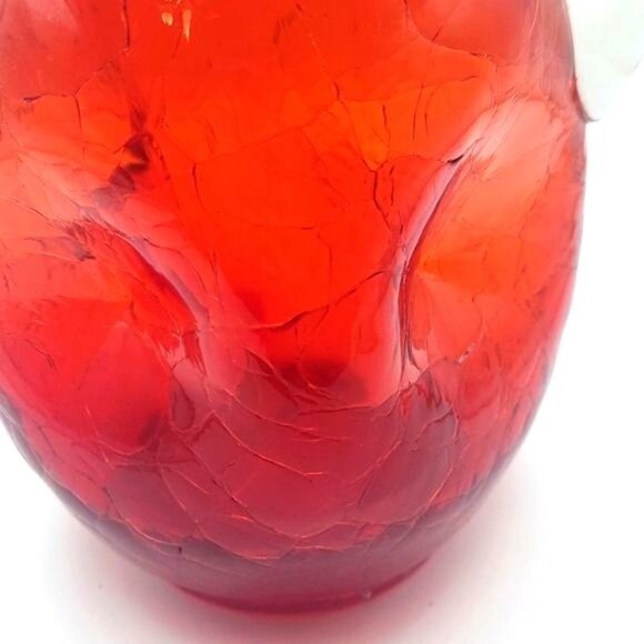 Vintage MCM Hand Blown Red Crackle Glass Pinched Pitcher Applied Clear Handle - Picture 8 of 11